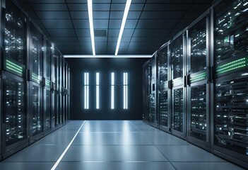 Server room with server racks in datacenter banner 3d illustration stock photoTechnology Network Server Backgrounds Cloud Computing