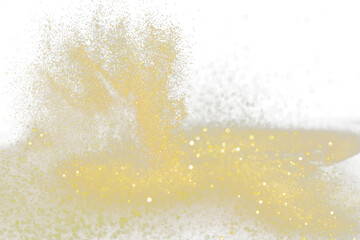 Explosion metallic gold glitter sparkle. Golden Glitter powder spark blink celebrate, blur foil...
