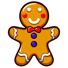 Gingerbread man. New year cookies, sweets. Cute christmas gingerbread man in flat style isolated on white background. Christmas icon. Holiday winter symbols. Festive treats. Vector illustration.	
