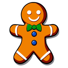 Gingerbread man. New year cookies, sweets. Cute christmas gingerbread man in flat style isolated on white background. Christmas icon. Holiday winter symbols. Festive treats. Vector illustration.	
