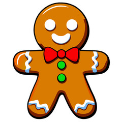 Gingerbread man. New year cookies, sweets. Cute christmas gingerbread man in flat style isolated on white background. Christmas icon. Holiday winter symbols. Festive treats. Vector illustration.	

