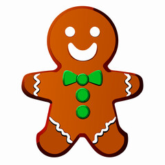 Obraz premium Gingerbread man. New year cookies, sweets. Cute christmas gingerbread man in flat style isolated on white background. Christmas icon. Holiday winter symbols. Festive treats. Vector illustration. 