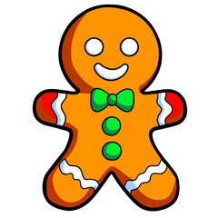 Gingerbread man. New year cookies, sweets. Cute christmas gingerbread man in flat style isolated on white background. Christmas icon. Holiday winter symbols. Festive treats. Vector illustration.	
