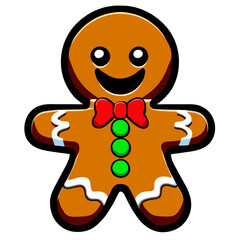 Gingerbread man. New year cookies, sweets. Cute christmas gingerbread man in flat style isolated on white background. Christmas icon. Holiday winter symbols. Festive treats. Vector illustration.	
