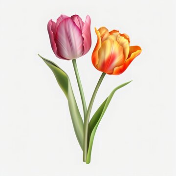 Two tulips on white background