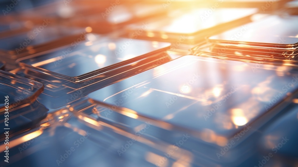 Poster Closeup of solar cells capturing sunlight and converting it into renewable energy.