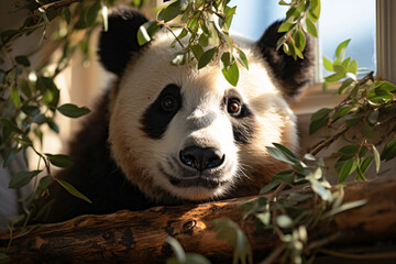 Giant panda bear eating bamboo