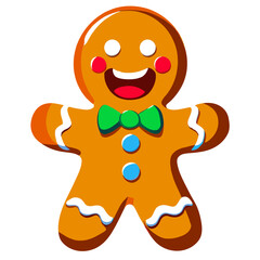 Obraz premium Gingerbread man. New year cookies, sweets. Cute christmas gingerbread man in flat style isolated on white background. Christmas icon. Holiday winter symbols. Festive treats. Vector illustration. 