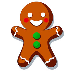 Obraz premium Gingerbread man. New year cookies, sweets. Cute christmas gingerbread man in flat style isolated on white background. Christmas icon. Holiday winter symbols. Festive treats. Vector illustration. 