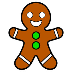 Gingerbread man. New year cookies, sweets. Cute christmas gingerbread man in flat style isolated on white background. Christmas icon. Holiday winter symbols. Festive treats. Vector illustration.	
