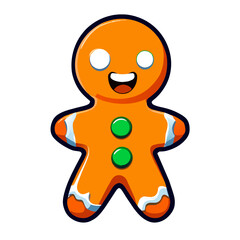 Obraz premium Gingerbread man. New year cookies, sweets. Cute christmas gingerbread man in flat style isolated on white background. Christmas icon. Holiday winter symbols. Festive treats. Vector illustration