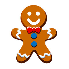 Gingerbread man. New year cookies, sweets. Cute christmas gingerbread man in flat style isolated on white background. Christmas icon. Holiday winter symbols. Festive treats. Vector illustration