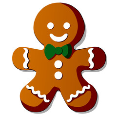 Gingerbread man. New year cookies, sweets. Cute christmas gingerbread man in flat style isolated on white background. Christmas icon. Holiday winter symbols. Festive treats. Vector illustration