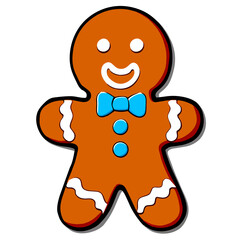 Fototapeta premium Gingerbread man. New year cookies, sweets. Cute christmas gingerbread man in flat style isolated on white background. Christmas icon. Holiday winter symbols. Festive treats. Vector illustration