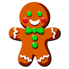 Obraz premium Gingerbread man. New year cookies, sweets. Cute christmas gingerbread man in flat style isolated on white background. Christmas icon. Holiday winter symbols. Festive treats. Vector illustration