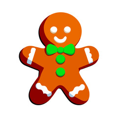 Gingerbread man. New year cookies, sweets. Cute christmas gingerbread man in flat style isolated on white background. Christmas icon. Holiday winter symbols. Festive treats. Vector illustration