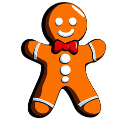 Gingerbread man. New year cookies, sweets. Cute christmas gingerbread man in flat style isolated on white background. Christmas icon. Holiday winter symbols. Festive treats. Vector illustration