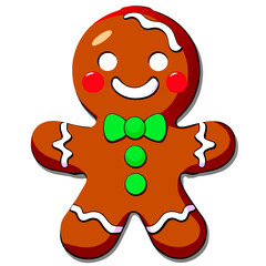 Gingerbread man. New year cookies, sweets. Cute christmas gingerbread man in flat style isolated on white background. Christmas icon. Holiday winter symbols. Festive treats. Vector illustration
