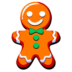 Gingerbread man. New year cookies, sweets. Cute christmas gingerbread man in flat style isolated on white background. Christmas icon. Holiday winter symbols. Festive treats. Vector illustration