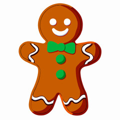 Obraz premium Gingerbread man. New year cookies, sweets. Cute christmas gingerbread man in flat style isolated on white background. Christmas icon. Holiday winter symbols. Festive treats. Vector illustration