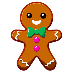 Gingerbread man. New year cookies, sweets. Cute christmas gingerbread man in flat style isolated on white background. Christmas icon. Holiday winter symbols. Festive treats. Vector illustration