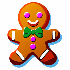 Obraz premium Gingerbread man. New year cookies, sweets. Cute christmas gingerbread man in flat style isolated on white background. Christmas icon. Holiday winter symbols. Festive treats. Vector illustration