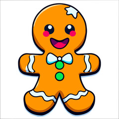 Gingerbread man. New year cookies, sweets. Cute christmas gingerbread man in flat style isolated on white background. Christmas icon. Holiday winter symbols. Festive treats. Vector illustration.	
