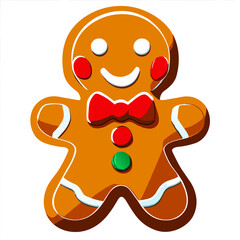 Gingerbread man. New year cookies, sweets. Cute christmas gingerbread man in flat style isolated on white background. Christmas icon. Holiday winter symbols. Festive treats. Vector illustration.	
