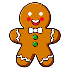 Gingerbread man. New year cookies, sweets. Cute christmas gingerbread man in flat style isolated on white background. Christmas icon. Holiday winter symbols. Festive treats. Vector illustration.	
