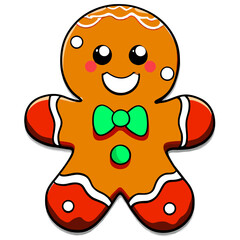 Gingerbread man. New year cookies, sweets. Cute christmas gingerbread man in flat style isolated on white background. Christmas icon. Holiday winter symbols. Festive treats. Vector illustration.	
