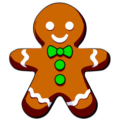 Obraz premium Gingerbread man. New year cookies, sweets. Cute christmas gingerbread man in flat style isolated on white background. Christmas icon. Holiday winter symbols. Festive treats. Vector illustration. 