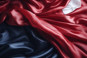 Red and blue satin fabric with a white heart