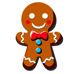 Gingerbread man. New year cookies, sweets. Cute christmas gingerbread man in flat style isolated on white background. Christmas icon. Holiday winter symbols. Festive treats. Vector illustration.	
