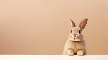 Obraz premium cute animal pet rabbit or bunny brown color smiling and laughing isolated with copy space for easter background, rabbit, animal, pet, cute, fur, ear, mammal, background, celebration, generate by AI