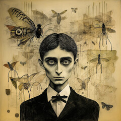 AI-Generated Kafkaesque Portrait with Insects