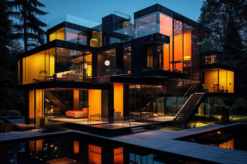 Obraz premium AI-Generated Modern Luxury House at Twilight