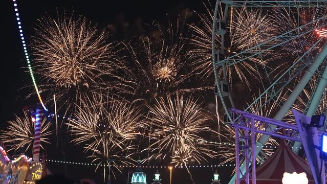 Fireworks show at Dubai Global Village United Arab Emirates, slow motion night view
