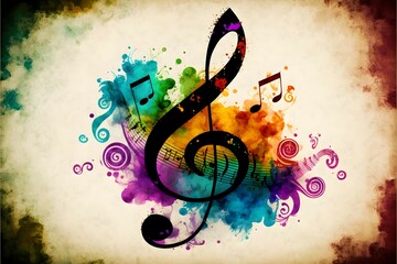 painting smoking music notes, colorful background. No vignetting