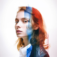 Naklejka premium AI-Generated Portrait of a Young Woman with French Flag Nail Art