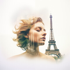 AI-Generated Double Exposure Portrait with Eiffel Tower