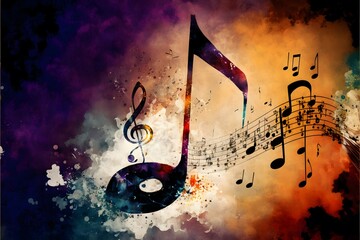 painting smoking music notes, colorful background. No vignetting