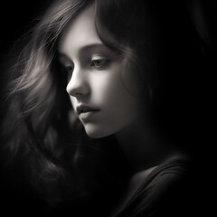 AI-Generated Black and White Portrait of a Beautiful Teenage Girl