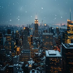 city at night in the snow