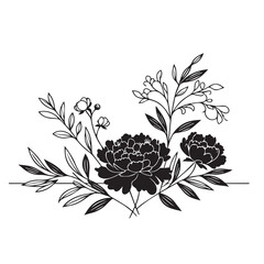 Hand drawn floral minimal elements in line art style. Greenery for decoration, wild and garden plants, branches, leaves. Vector illustration for logo. peony flower. frame with peony flowers