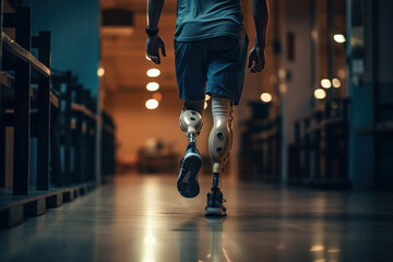 Fototapeta premium Unrecognizable Amputee Sportsman Walking with Bionic Prosthetic Legs