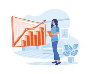 Fototapeta premium The company director presented growth, graphs, statistics and product marketing data. Growth Analysis concept. trend flat vector modern illustration 
