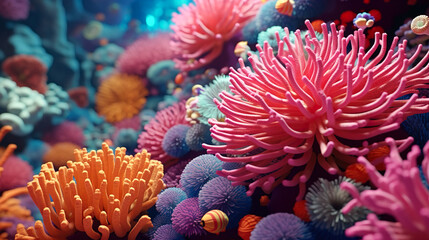 Naklejka na ściany i meble カラフルなサンゴ礁とイソギンチャクのイメージ背景