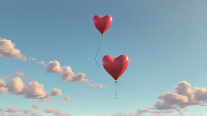 Fototapeta premium A heartshaped balloon is released into the sky, drifting higher and higher until it eventually disappears from view, symbolizing the bittersweet release Psychology art concept