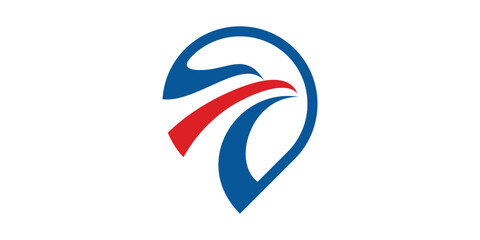 logo design combination of pin map shape with eagle head, icon, vector, symbol.