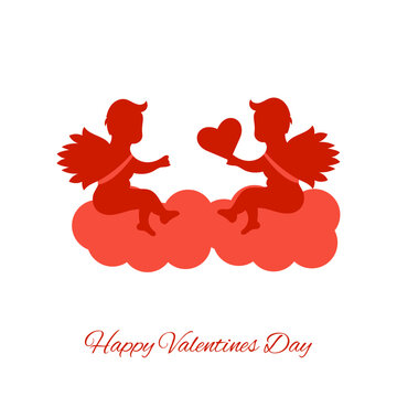 Happy  Valentine's day cupids sharing love siting on clouds around, happy love day